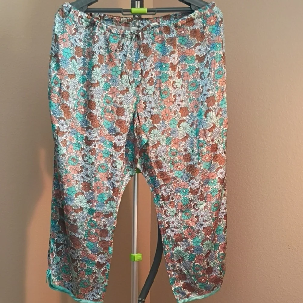 Vintage Old Navy Floral Pajama Pants - Brown and Teal Size XXL - Picture 1 of 9
